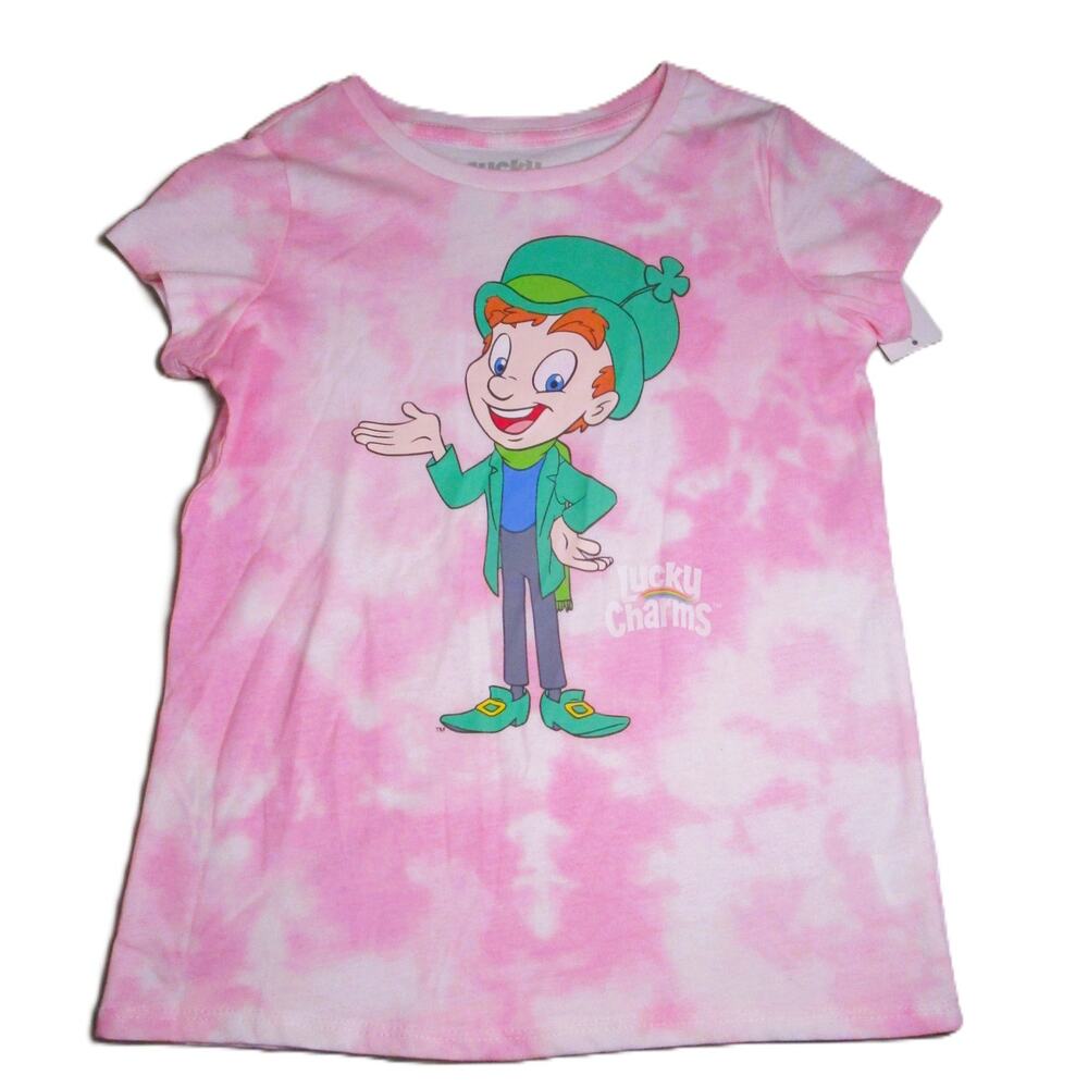 Lucky Charms Pink Tie‑Dye Tee Girl's Size Large (10/12) Graphic Leprechaun Shirt
